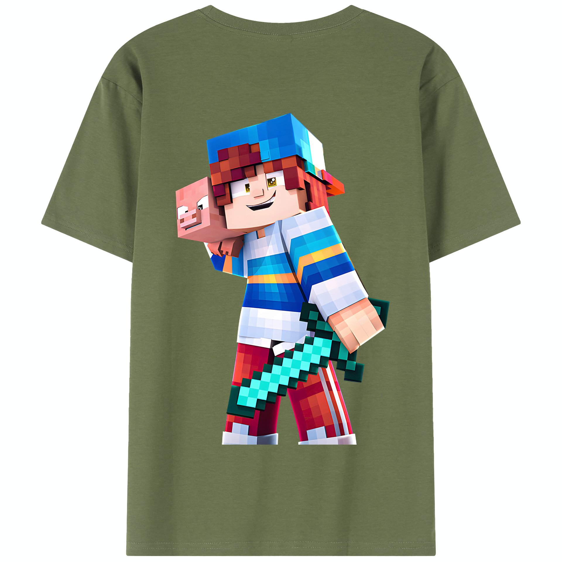 （画像用） マインクラフト ブロックの世界 Minecraft MC Block world 綿100％半袖Tシャツ（背面プリント）